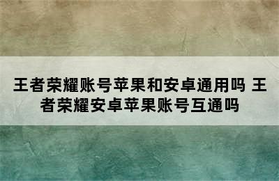 王者荣耀账号苹果和安卓通用吗 王者荣耀安卓苹果账号互通吗